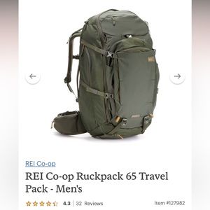 REI RUCKPACK 65L — Great Backpacking and Travel Backpack. In near new condition.